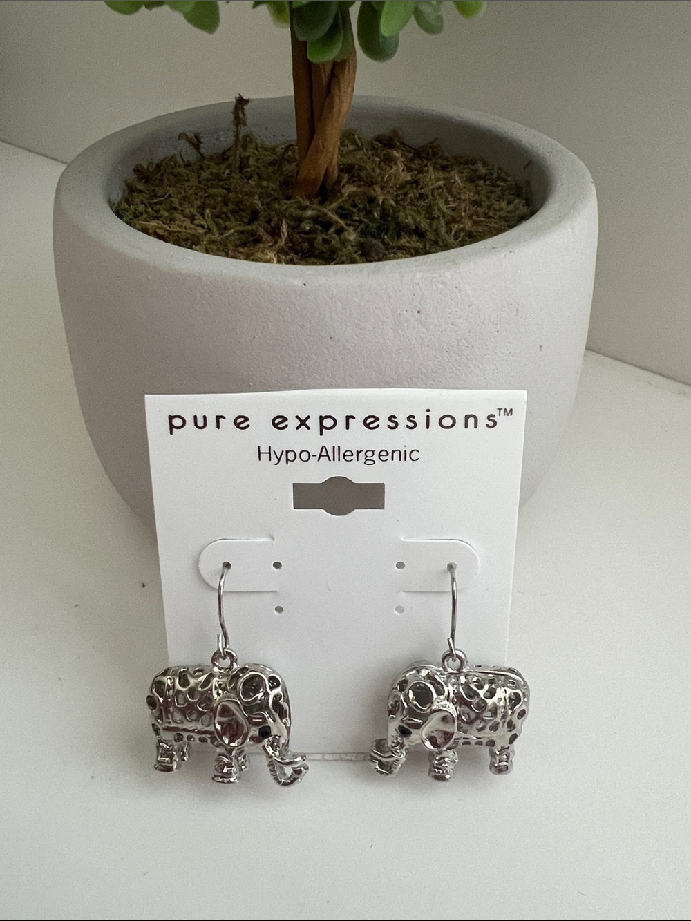 Pure Expressions Silver Elephant Drop Earrings - Hypo-Allergenic